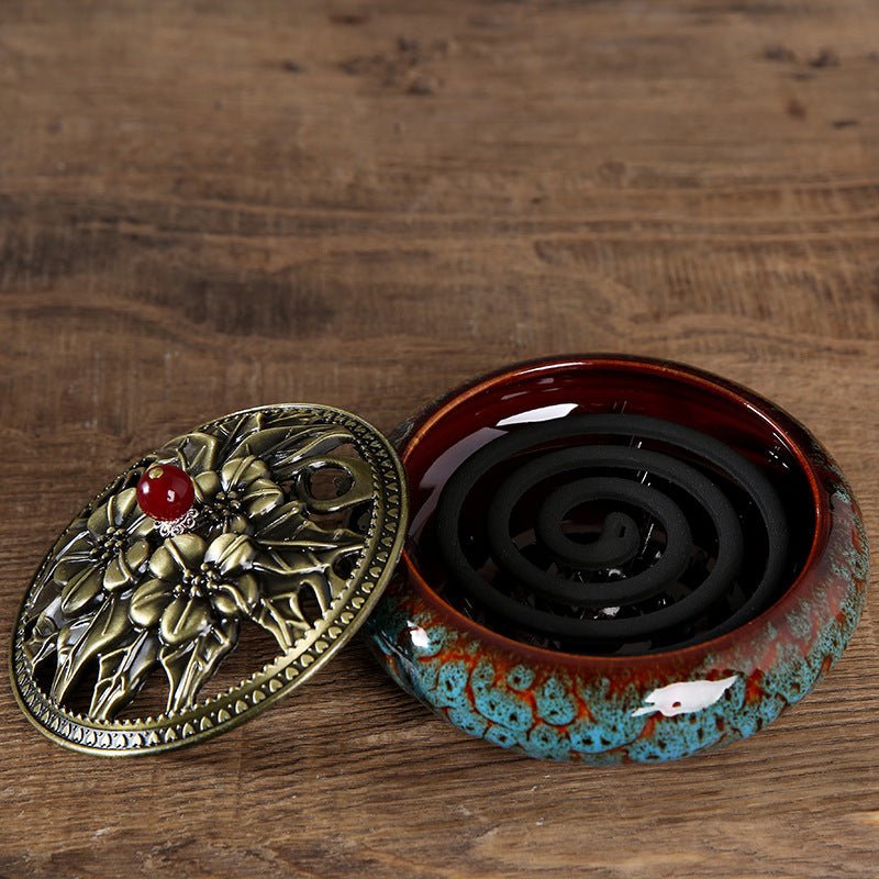 Ceramic Archaized Mosquito Coil Incense Burner - Mystic Machine Art