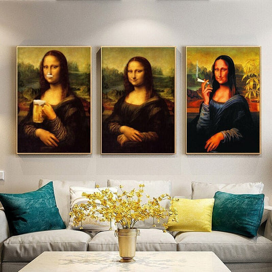 Da Vinci Mona Lisa spoofs canvas painting - Mystic Machine Art
