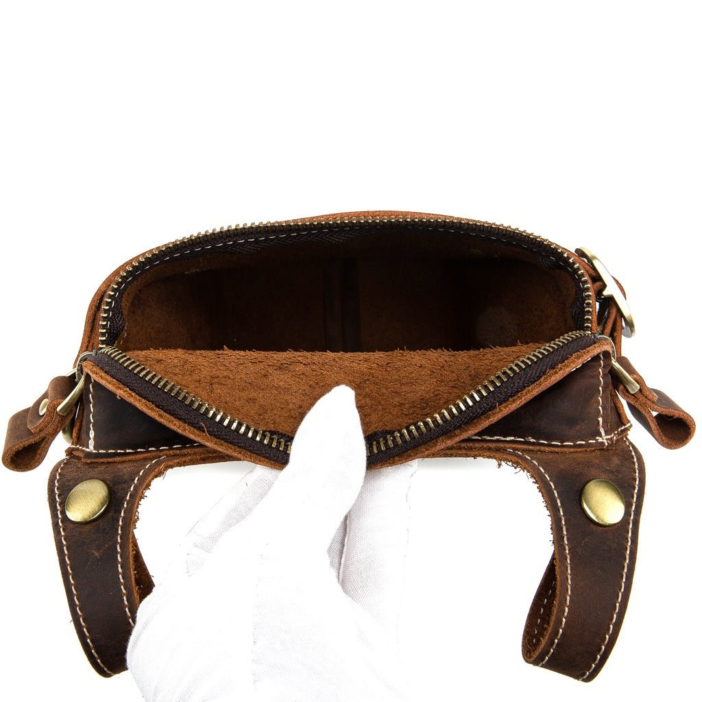 Dark Brown Leather Waist Bag - Mystic Machine Art