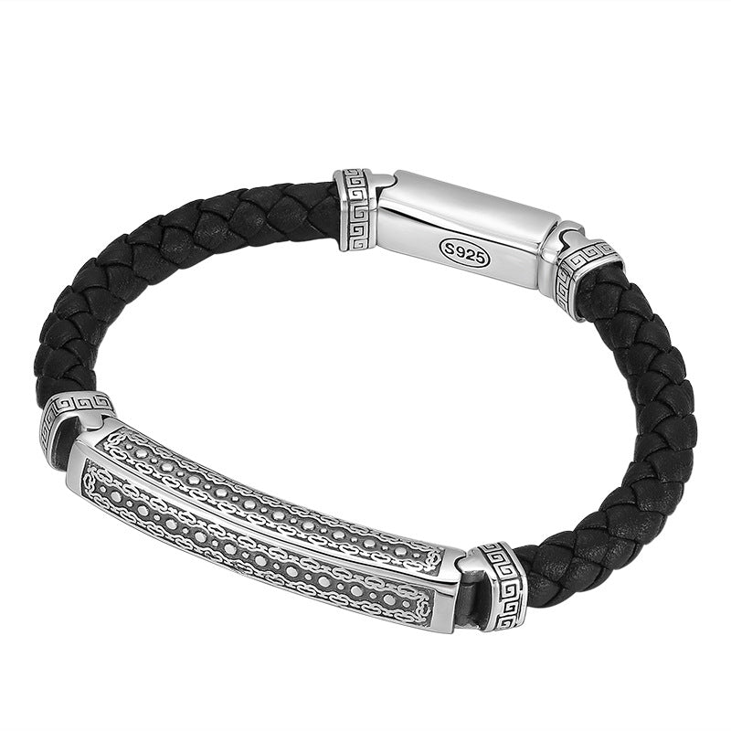 Hand-woven leather and Silver Asian Inspired Bracelet For Men And Women - Mystic Machine Art