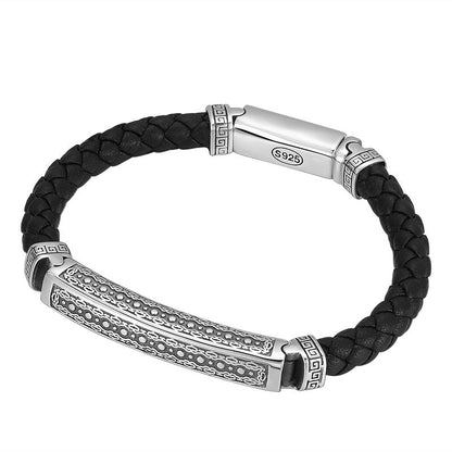 Hand-woven leather and Silver Asian Inspired Bracelet For Men And Women - Mystic Machine Art