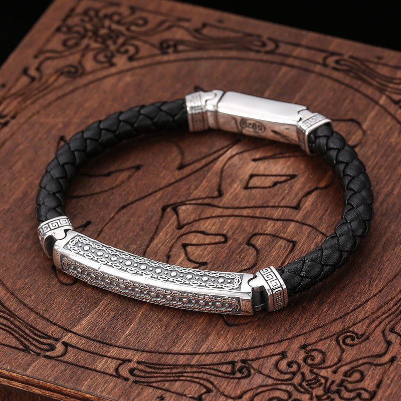 Hand-woven leather and Silver Asian Inspired Bracelet For Men And Women - Mystic Machine Art