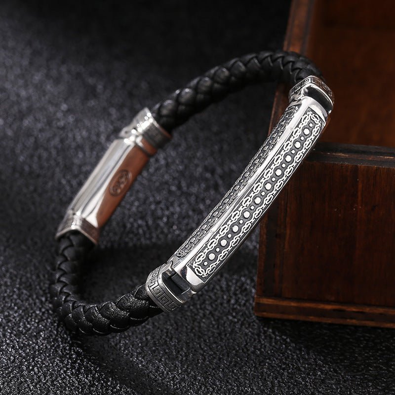 Hand-woven leather and Silver Asian Inspired Bracelet For Men And Women - Mystic Machine Art