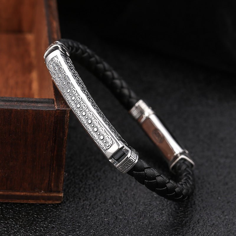 Hand-woven leather and Silver Asian Inspired Bracelet For Men And Women - Mystic Machine Art