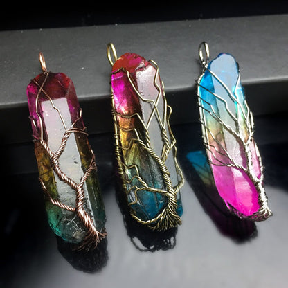 Natural Stone Pendants 7 Chakra Rainbow Jewelry DIY Quartz Tree of Life Reiki Healing Pendant Pendulum 1 - Mystic Machine Art