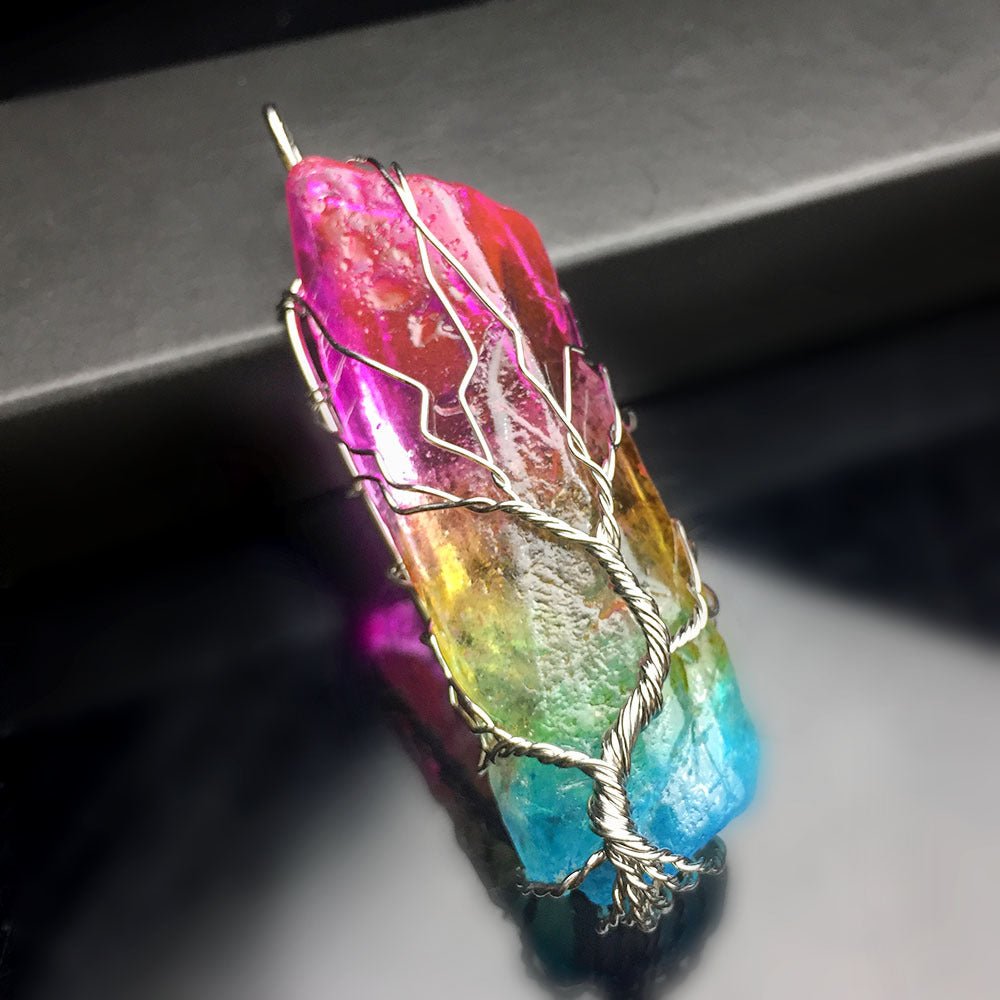 Natural Stone Pendants 7 Chakra Rainbow Jewelry DIY Quartz Tree of Life Reiki Healing Pendant Pendulum 1 - Mystic Machine Art