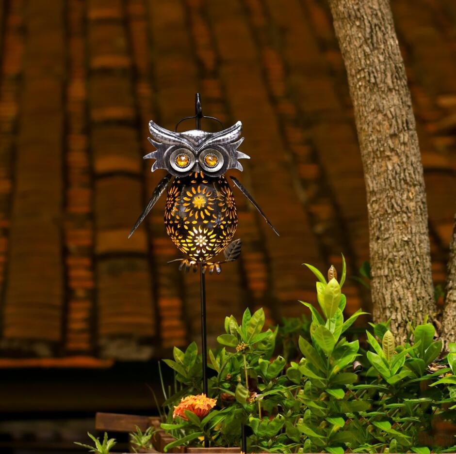 Solar Light LED Owl Iron Lantern - Mystic Machine Art