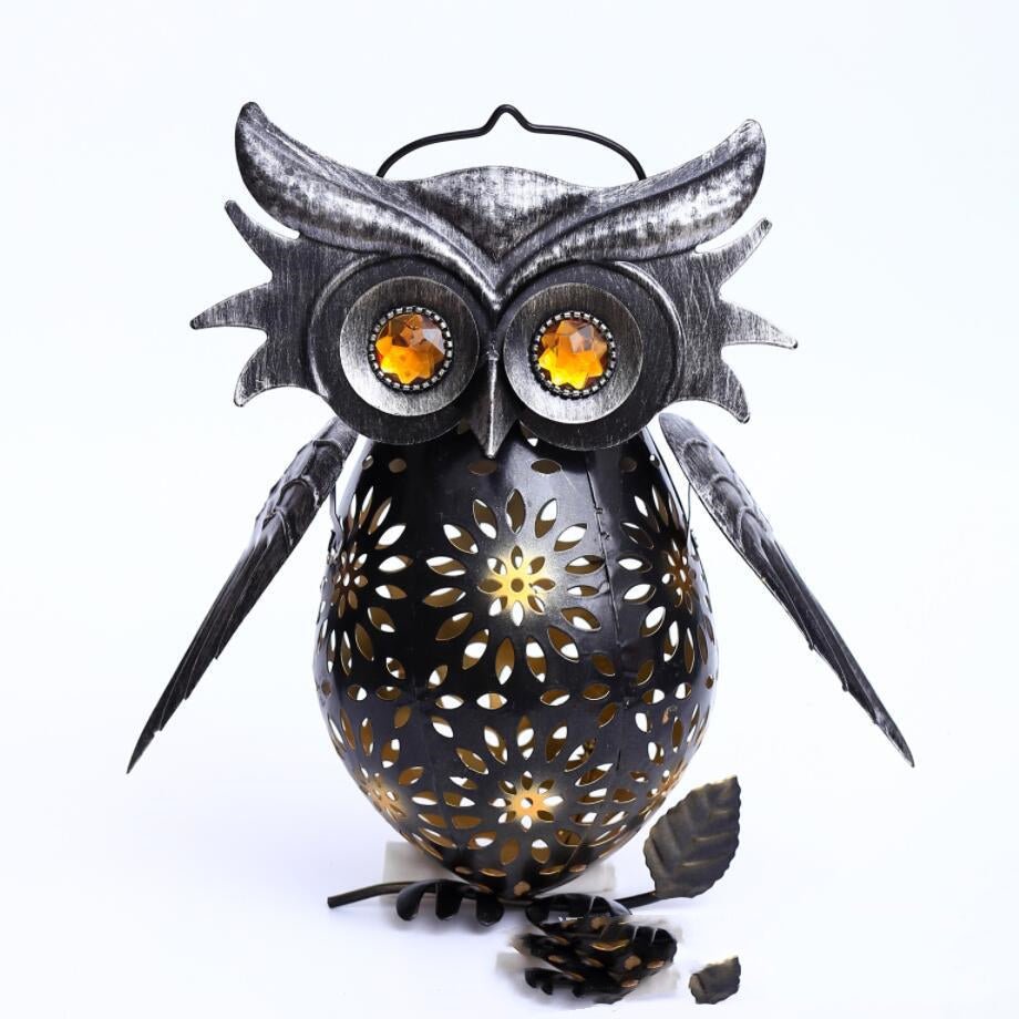 Solar Light LED Owl Iron Lantern - Mystic Machine Art