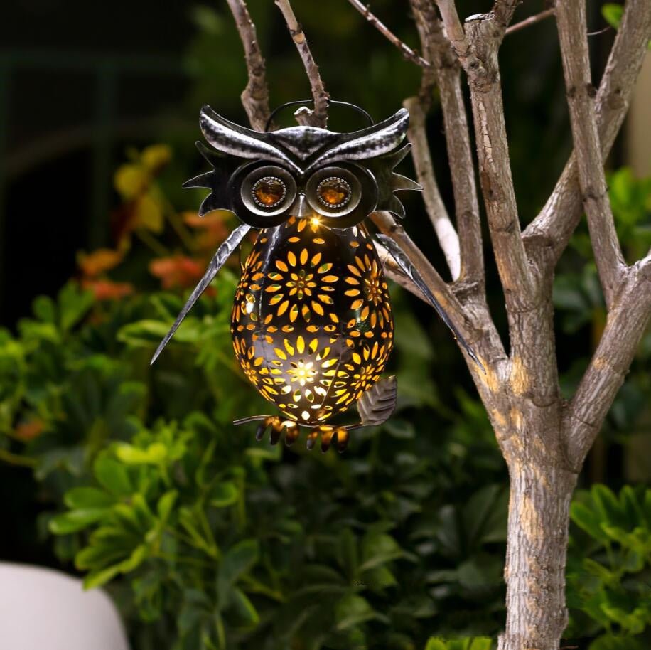 Solar Light LED Owl Iron Lantern - Mystic Machine Art