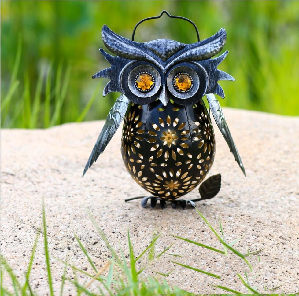 Solar Light LED Owl Iron Lantern - Mystic Machine Art