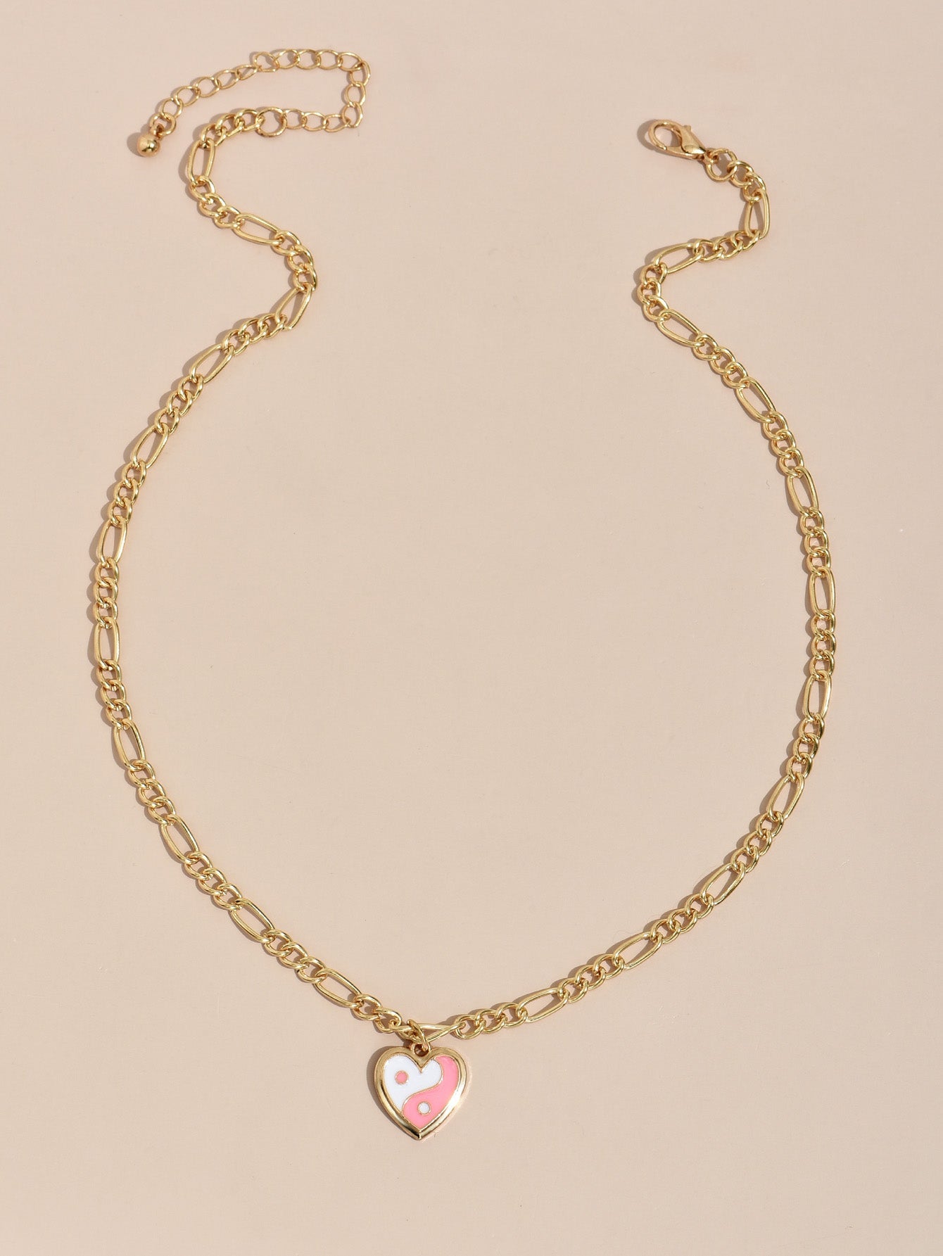 White and Pink Yin Yang Heart Necklace with Gold Chain - Mystic Machine Art