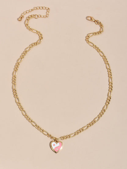 White and Pink Yin Yang Heart Necklace with Gold Chain - Mystic Machine Art