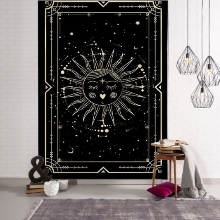 Witchcraft Tarot Tapestry Wall Hanging Black - Mystic Machine Art